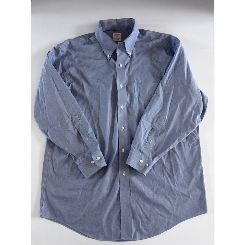 Brooks Brothers 346 Mens Dress Shirt Blue Micro Houndstooth Non-Iron 16.5-2/3